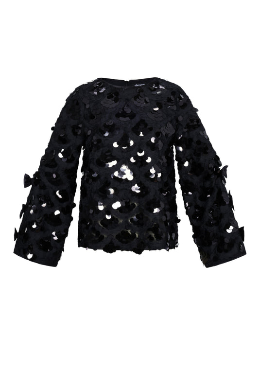 Woven Polyester Fiber Vrouwen Lange Mouwen Tops Elegant Sequins Statement